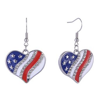 Red, White & Blue Stone Flag Heart Earrings