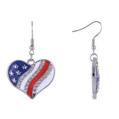 Red, White & Blue Stone Flag Heart Earrings