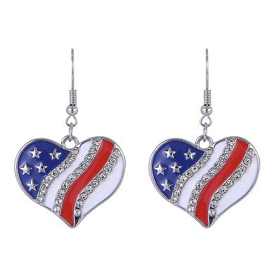 Red, White & Blue Stone Flag Heart Earrings