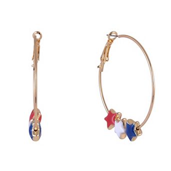 Gold-Tone Hoop Earrings with Red, White & Blue Enamel Stars