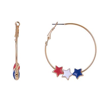 Gold-Tone Hoop Earrings with Red, White & Blue Enamel Stars
