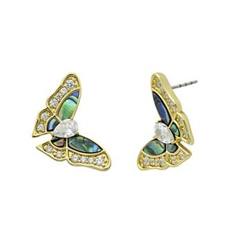 City Luxe Gold Tone Abalone & Cubic Zirconia Butterfly Earrings