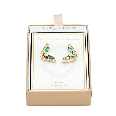 City Luxe Gold Tone Abalone & Cubic Zirconia Butterfly Earrings