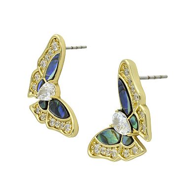 City Luxe Gold Tone Abalone & Cubic Zirconia Butterfly Earrings