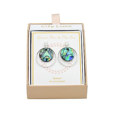 City Luxe Silver Tone Abalone and Cubic Zirconia Earrings
