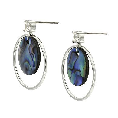 City Luxe Silver Tone Abalone and Cubic Zirconia Earrings