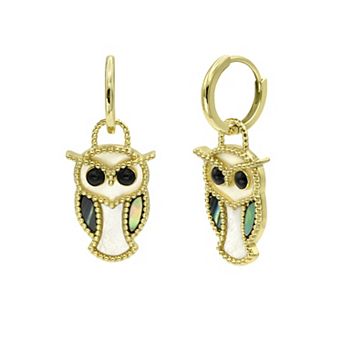 City Luxe Gold Tone Mother-of-Pearl & Abalone Owl Earrings