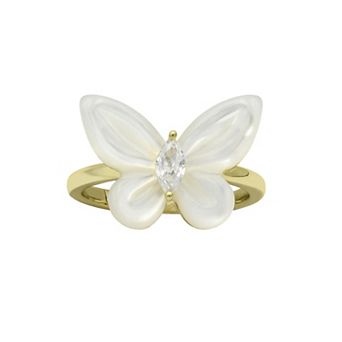 City Luxe Gold Tone Mother-of-Pearl Butterfly Ring