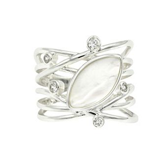 City Luxe Silver Tone Mother-of-Pearl & Gemstone Ring