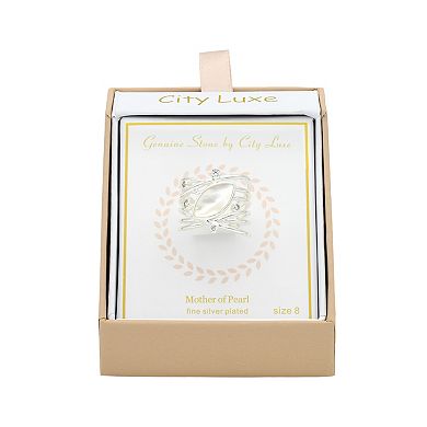 City Luxe Silver Tone Mother-of-Pearl & Gemstone Ring