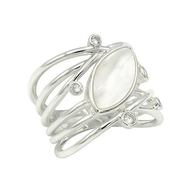 City Luxe Silver Tone Mother-of-Pearl & Gemstone Ring