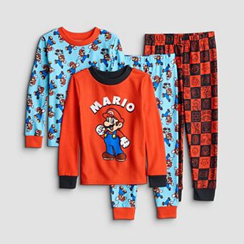 Toddler Boys Mario 4 pc Snug Fit Pajama Top & Pajama Bottoms Set