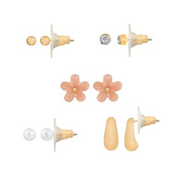 LC Lauren Conrad 5-Pair Gold-Tone Flower & Stud Earrings Set
