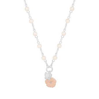 LC Lauren Conrad Silver-Tone Flower & Butterfly Charm Beaded Necklace