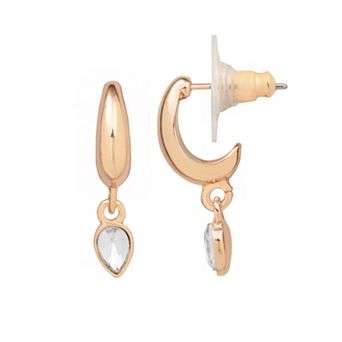 LC Lauren Conrad Rose Gold-Tone Sparkle Teardrop Drop Hoop Earrings