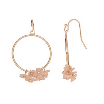 LC Lauren Conrad Rose Gold-Tone Drop Hoop Delicate Flower Earrings