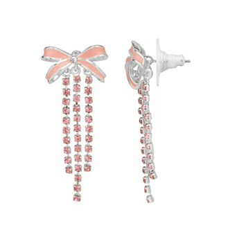 LC Lauren Conrad Silver-Tone Sparkly Bow Drop Earrings