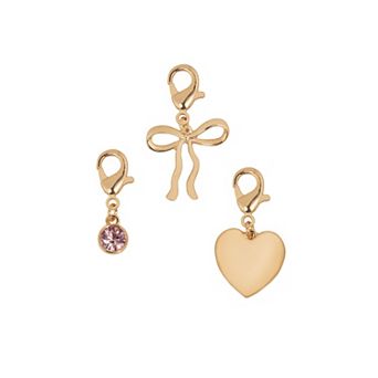LC Lauren Conrad 3 pc Gold-Tone Heart & Bow Shoe Charms Set