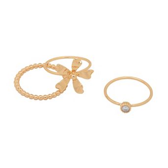 LC Lauren Conrad 3 pc Gold-Tone Metal Flower Ring Set
