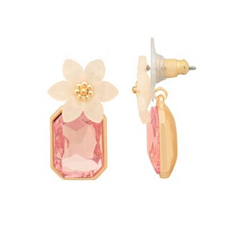 LC Lauren Conrad Gold-Tone Simulated Gemstone Flower Drop Earrings