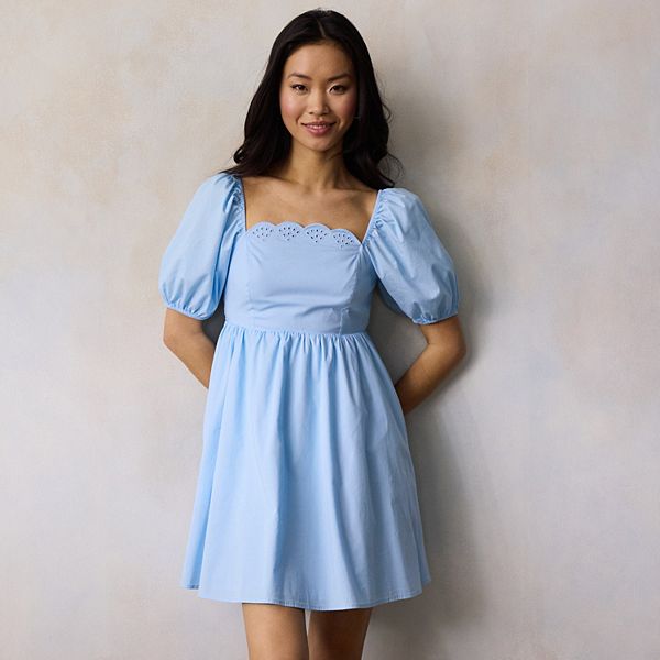 empire dress short Wycnly Dresses for Women Beach Empire Waist Ruffle Swing One Shoulder A  Line Dresses Slash Neck Short Sleeve Plain Summer Mini Formal Dress White s