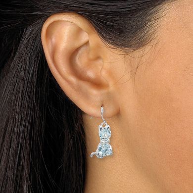 PalmBeach Jewelry Round Crystal Silvertone Cat Earrings