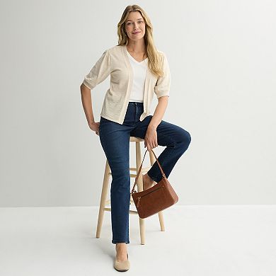 Women's Croft & Barrow® Puff Elbow Sleeve Open Front Cardigan