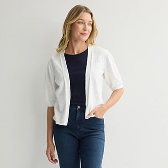 Women's Croft & Barrow® Puff Elbow Sleeve Open Front Cardigan
