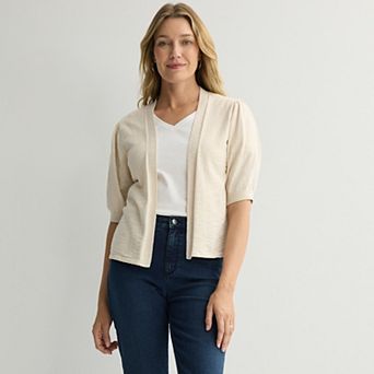 Women's Croft & Barrow® Puff Elbow Sleeve Open Front Cardigan