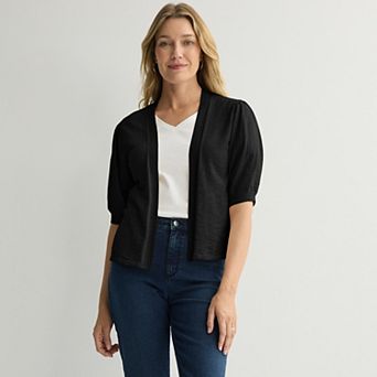 Women's Croft & Barrow® Puff Elbow Sleeve Open Front Cardigan