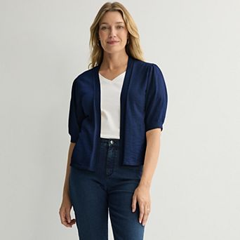 Women's Croft & Barrow® Puff Elbow Sleeve Open Front Cardigan