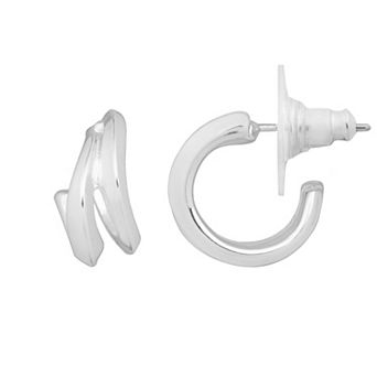 LC Lauren Conrad Silver-Tone Mini Double Hoop Nickel Free Earrings