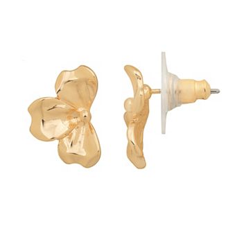 LC Lauren Conrad Gold Tone Modern Half Flower Stud Earrings