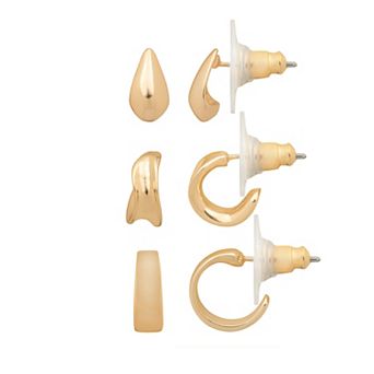 LC Lauren Conrad 3-Pair Gold-Tone Chunky Modern Clean Nickel Free Earrings Set