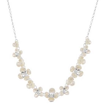 You're Invited Silver Tone Simulated Pearl Flower Collar Necklace
