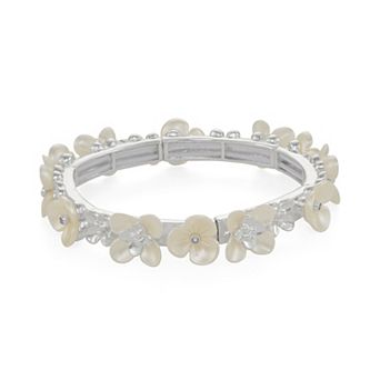 You're Invited Silver Tone Simulated Pearl Flower Stretch Bracelet