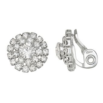 You're Invited Silver Tone Rhinestone Cupchain Clip-On Earrings