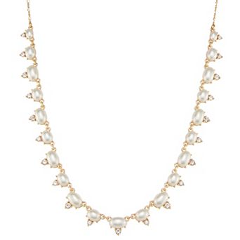 You're Invited Gold Tone Simulated Pearl & Crystal Collar Necklace