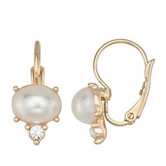 You're Invited Gold Tone Simulated Pearl Crystal Drop Clip-On Earrings