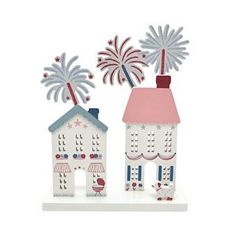Americana Patriotic Wooden Houses Table Decor