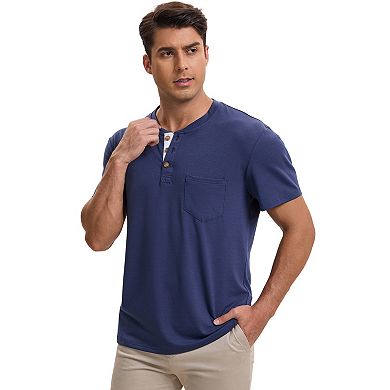 2 Packs Men's Henley T-Shirts Casual Summer Short Sleeves Button Basic Tee