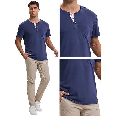 2 Packs Men's Henley T-Shirts Casual Summer Short Sleeves Button Basic Tee
