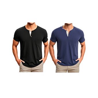 2 Packs Men's Henley T-Shirts Casual Summer Short Sleeves Button Basic Tee