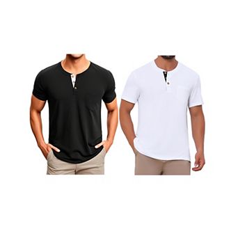 2 Packs Men's Henley T-Shirts Casual Summer Short Sleeves Button Basic Tee