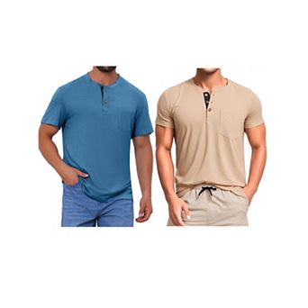 2 Packs Men's Henley T-Shirts Casual Summer Short Sleeves Button Basic Tee