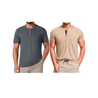 2 Packs Men's Henley T-Shirts Casual Summer Short Sleeves Button Basic Tee