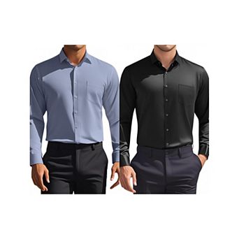 2 Packs Men's Dress Shirts Solid Long Sleeve Regular Fit Formal Business Button Down Formal Shirts