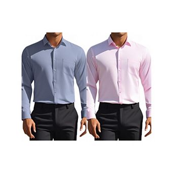 2 Packs Men's Dress Shirts Solid Long Sleeve Regular Fit Formal Business Button Down Formal Shirts