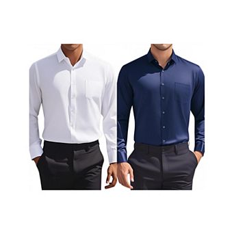 2 Packs Men's Dress Shirts Solid Long Sleeve Regular Fit Formal Business Button Down Formal Shirts