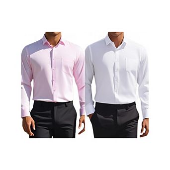 2 Packs Men's Dress Shirts Solid Long Sleeve Regular Fit Formal Business Button Down Formal Shirts
